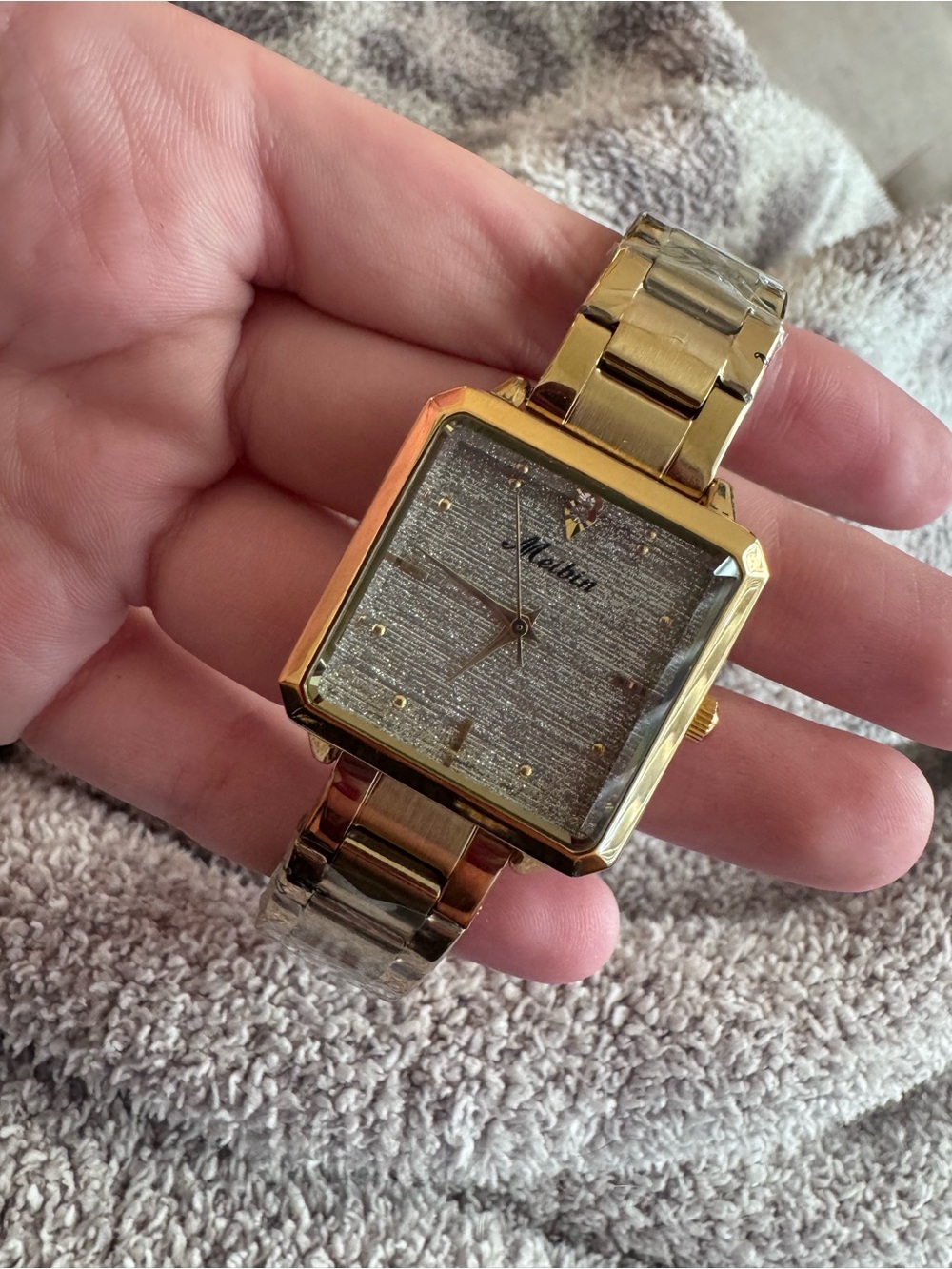 Gold-Tone Square Smartwatch with Textured Silver Dial